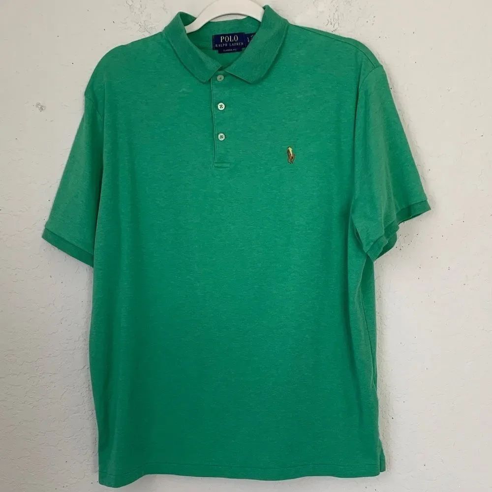 Polo by Ralph Lauren Men Classic Fit Cotton Green Logo Polo Shirt Size L